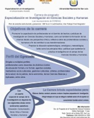 Especialización en investigación en Ciencias Sociales y Humanas de la Universidad Nacional de San Luis