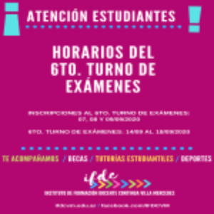 Horarios 6to. Turno exámenes virtuales