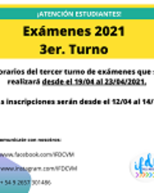 3er. Turno de exámenes 2021