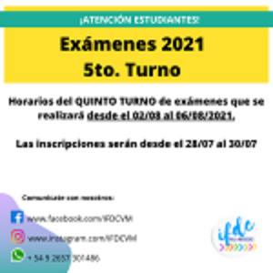 5to. Turno de exámenes 2021