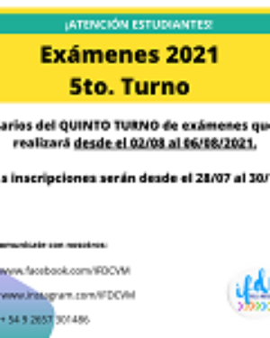 5to. Turno de exámenes 2021