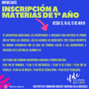 Inscripción a materias de 1° año