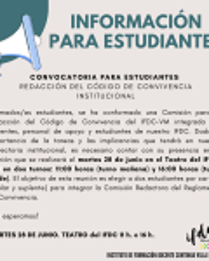 CONVOCATORIA PARA ESTUDIANTES : Redacción del Código de Convivencia Institucional.