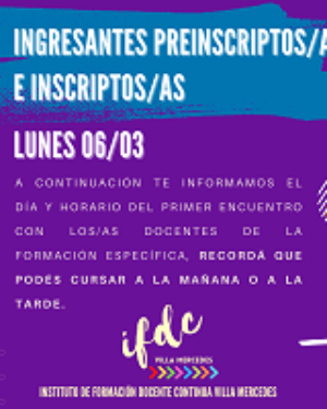Ingresantes preinscriptos/as e inscriptos/as. Horarios de cursada.