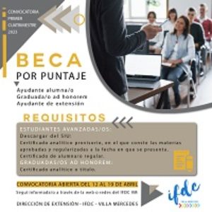 Beca por puntaje. Convocatoria 1° cuatrimestre 2023